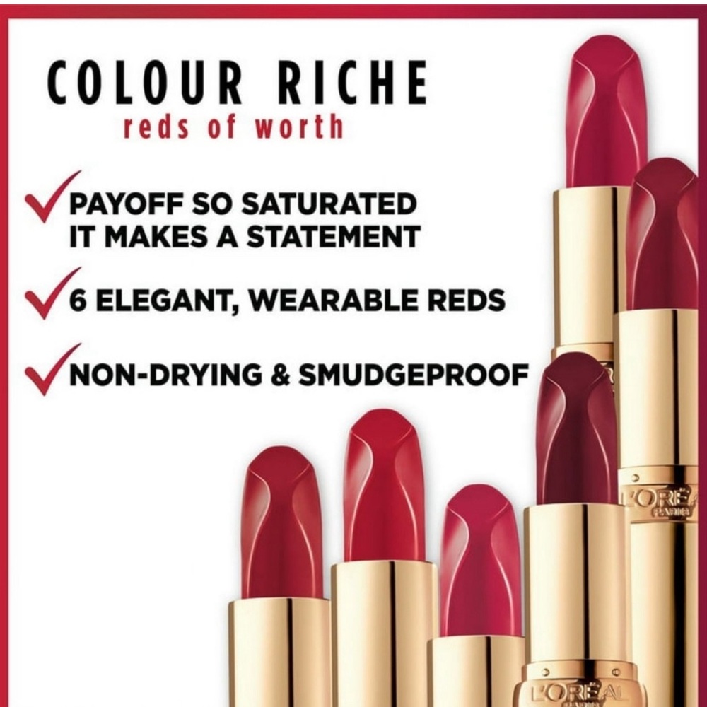 L'Oreal Paris Colour Riche Lipstick Successful Red 187 Satin Finish - Picture 9 of 15